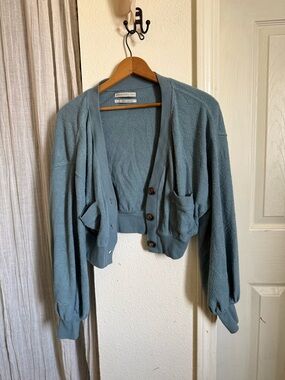 Urban Outfitters Blue Cropped Button-Front Sweater Cardigan